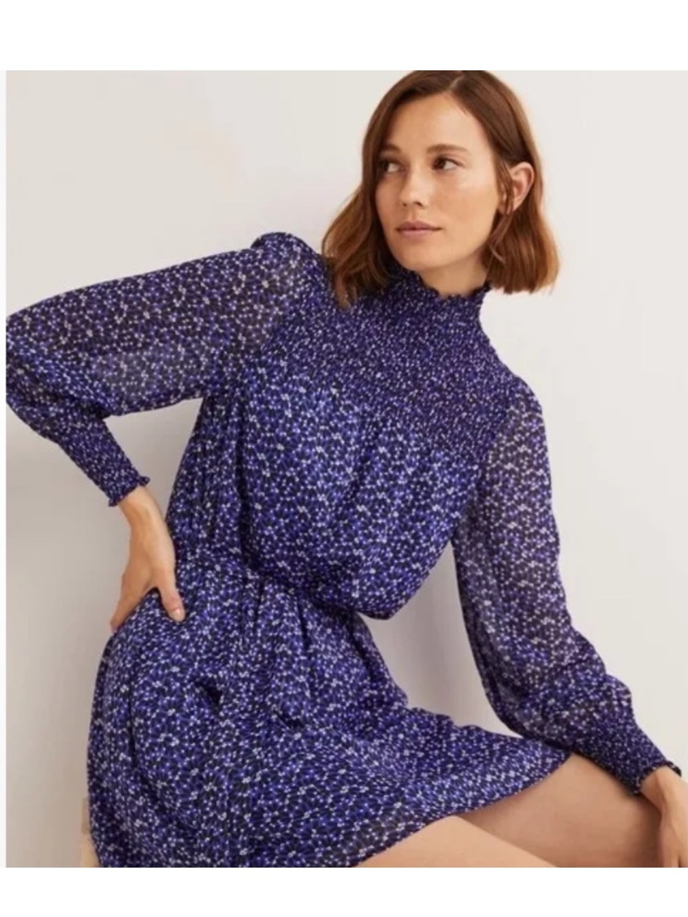 Boden Floral Smocked Yoke Shift Dress with tie. Size: 8R